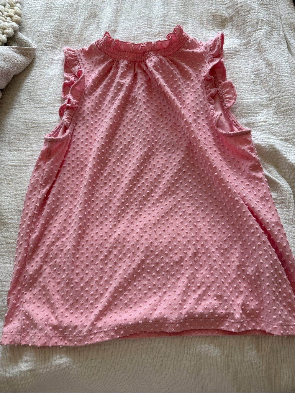 Pink Swiss Dot Ruffle Tank